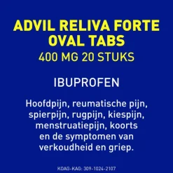 Hot Advil Reliva Forte Oval-Tabs 400 mg Ibuprofen voor Pijn en Koorts 20 stuks