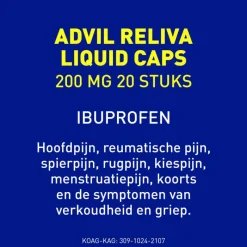 Hot Advil Reliva Liquid-Caps 200 mg Ibuprofen voor Pijn en Koorts 20 stuks