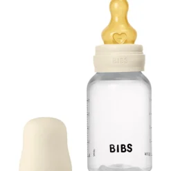Hot Bibs Babyfles 150 ML Ivory met Latex speen en opvouwbaar trechtertje