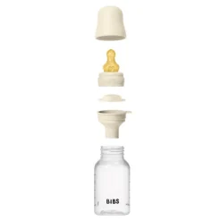 Hot Bibs Babyfles 150 ML Ivory met Latex speen en opvouwbaar trechtertje