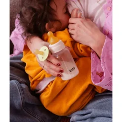 Hot Bibs Babyfles 150 ML Ivory met Latex speen en opvouwbaar trechtertje