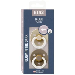 Clearance Bibs Glow in the dark Fopspeen Two Pack Natuurlijk Rubber Vanilla/Dark Oak Maat 2
