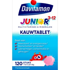 Clearance Davitamon Junior 3+ Multivitamine Kinderen Frambozensmaak 120 Kauwvitamines