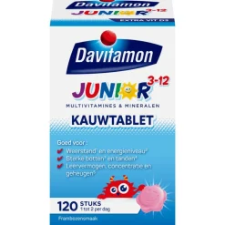 Clearance Davitamon Junior 3+ Multivitamine Kinderen Frambozensmaak 120 Kauwvitamines