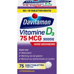 Hot Davitamon Vitamine D3 75 mcg Smelttabletten 60+15 stuks