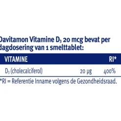 Best Davitamon Vitamine D3 20 mcg Smelttabletten 60+15 stuks