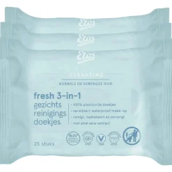 Sale Etos Fresh 3-in-1 Face Cleansing Wipes 3 x 25 stuks