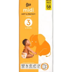Best Etos Luiers Midi Maat 3 6-10 kg Value Pack 58 stuks