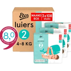 Sale Etos Luiers Mini Maat 2 4-8 kg Maandbox 324 stuks