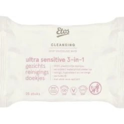 Discount Etos Ultra Sensitive 3-in-1 Face Cleansing Wipes 25 stuks