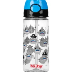 Outlet Nûby Beker met Zacht Rietje en Drukknop Uit Tritan Blauw 3+ J 540 ML