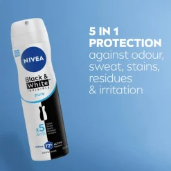 New NIVEA Black & White Invisible Pure Deodorant Spray 150 ML