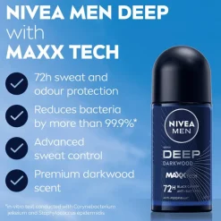 New NIVEA MEN Deep Dark Wood Deodorant Roller 50 ML