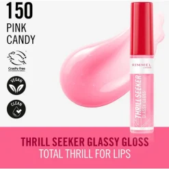 Discount Rimmel London Thrill Seeker Glassy Gloss Lipgloss 10 ML 150 Pink Candy