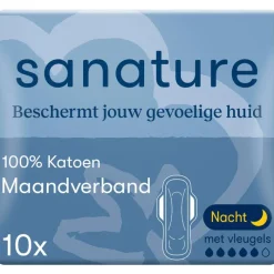Sanature 100% Katoenen Maandverband Ultra Nacht 10 stuks