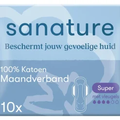 Sale Sanature 100% Katoenen Maandverband Ultra Super Met Vleugels 10 stuks