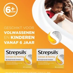 New Strepsils Citroen & Honing Zuigtabletten 24 Stuks