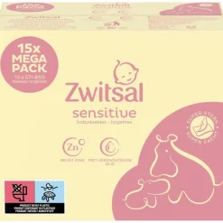 Clearance Zwitsal Sensitive Billendoekjes Voordeelverpakking 15 x 57 Billendoekjes